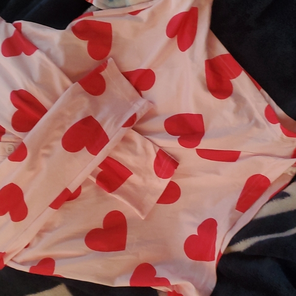 Adorable pink heart pajama one piece shorts. - Picture 2 of 4